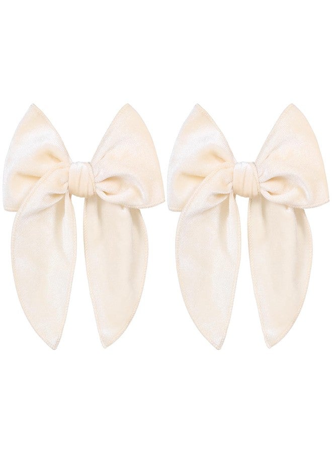 KCHIES Cream White Velvet Ribbon Fable Bow Hair Clips 5" Big Ivory Velvet Sailor Bow Alligator Barrettes for Toddler Teens Flower Girls Women Wedding Pageant 1st Communion Dress Accessory Gift - Image 1